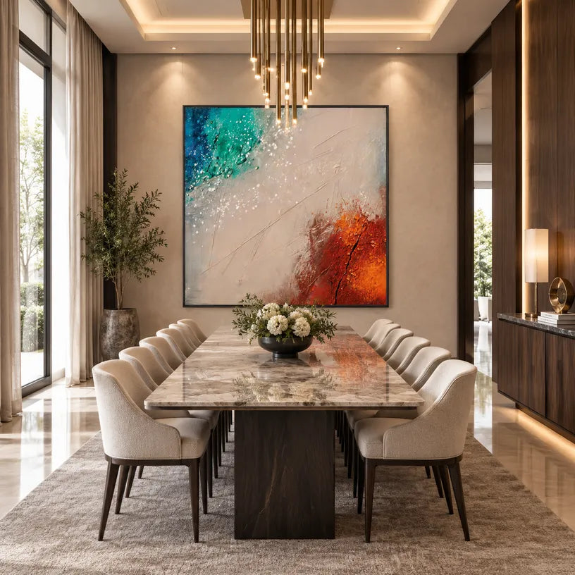 Wabi-Sabi abstract oil painting showing layered abstract marks, texture and expressive painterly movement in a beige palette.