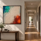 Wabi-Sabi abstract oil painting showing layered abstract marks, texture and expressive painterly movement in a beige palette.