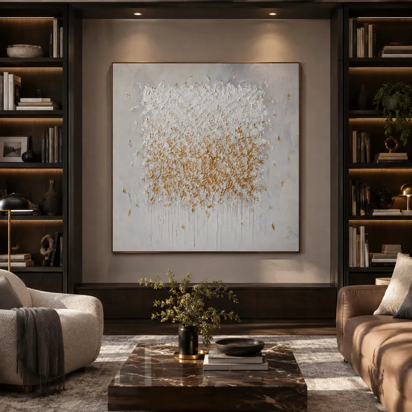 Wabi-Sabi abstract oil painting showing layered abstract marks, texture and expressive painterly movement in a grey palette.