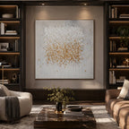 Wabi-Sabi abstract oil painting showing layered abstract marks, texture and expressive painterly movement in a grey palette.