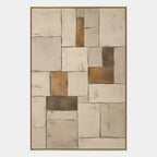 Wabi-Sabi abstract oil painting showing layered abstract marks, texture and expressive painterly movement in a beige palette.