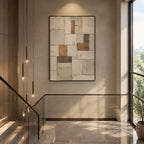Wabi-Sabi abstract oil painting showing layered abstract marks, texture and expressive painterly movement in a beige palette.