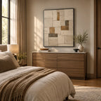 Wabi-Sabi abstract oil painting showing layered abstract marks, texture and expressive painterly movement in a beige palette.