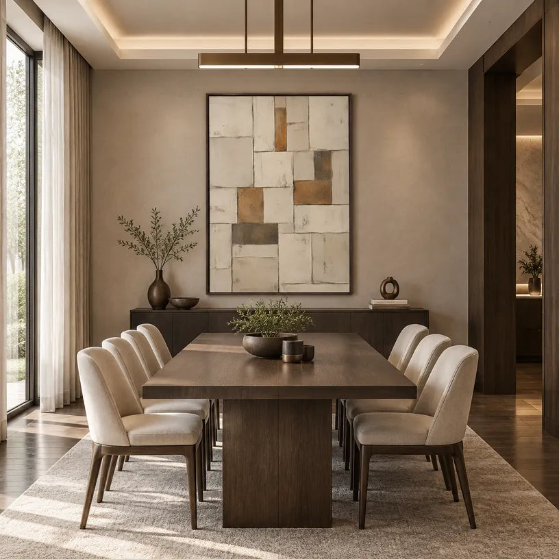 Wabi-Sabi abstract oil painting showing layered abstract marks, texture and expressive painterly movement in a beige palette.