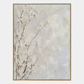 Wabi-Sabi Blumen-/Pflanzen- und Naturölgemälde mit botanischen Formen, Blumen oder natürlichen Elementen in einer malerischen Komposition in einer Beige-Palette.