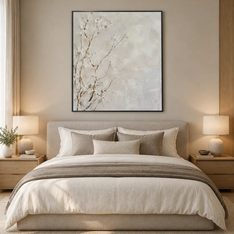Wabi-Sabi abstract oil painting showing layered abstract marks, texture and expressive painterly movement in a grey palette.