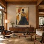 Wabi-Sabi abstract oil painting showing layered abstract marks, texture and expressive painterly movement in a brown palette.