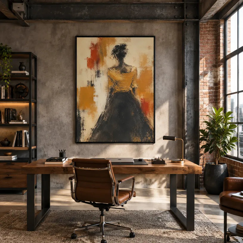Wabi-Sabi abstract oil painting showing layered abstract marks, texture and expressive painterly movement in a brown palette.