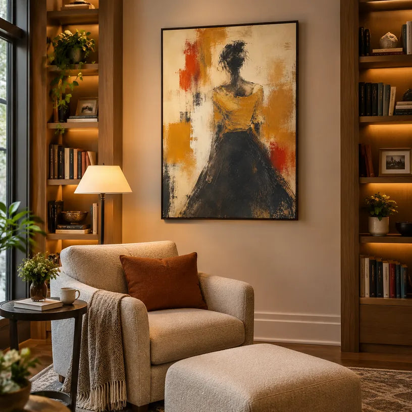 Wabi-Sabi abstract oil painting showing layered abstract marks, texture and expressive painterly movement in a brown palette.