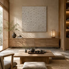Wabi-Sabi abstract oil painting showing layered abstract marks, texture and expressive painterly movement in a brown palette.