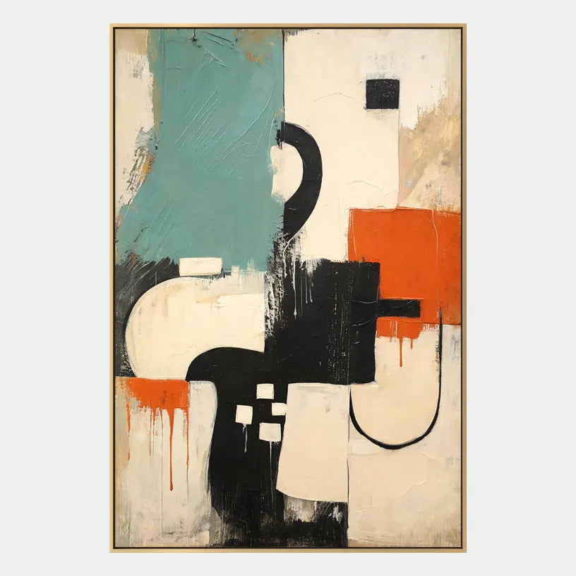 Wabi-Sabi abstract oil painting showing layered abstract marks, texture and expressive painterly movement in a beige palette.