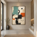 Wabi-Sabi abstract oil painting showing layered abstract marks, texture and expressive painterly movement in a beige palette.