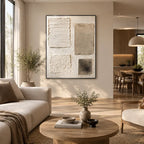 Wabi-Sabi abstract oil painting showing layered abstract marks, texture and expressive painterly movement in a brown palette.