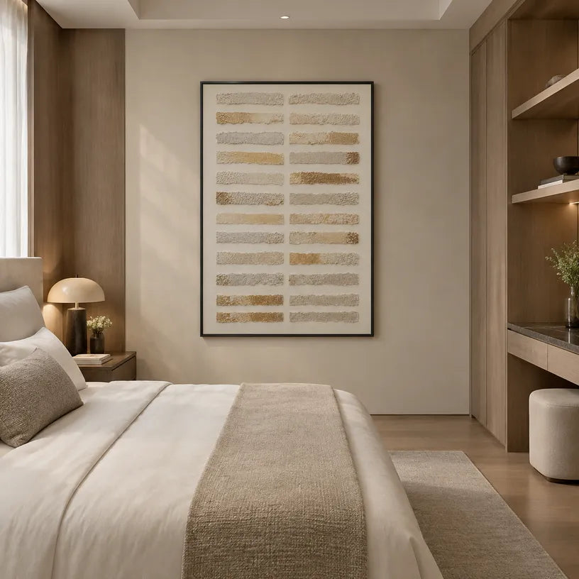 Wabi-Sabi abstract oil painting showing layered abstract marks, texture and expressive painterly movement in a brown palette.