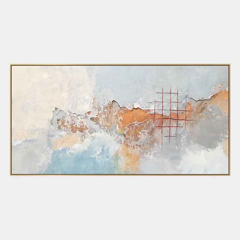 Wabi-Sabi abstract oil painting showing layered abstract marks, texture and expressive painterly movement.