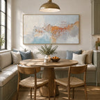 Wabi-Sabi abstract oil painting showing layered abstract marks, texture and expressive painterly movement.