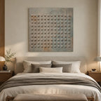Wabi-Sabi abstract oil painting showing layered abstract marks, texture and expressive painterly movement in a brown palette.