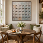 Wabi-Sabi abstract oil painting showing layered abstract marks, texture and expressive painterly movement in a brown palette.