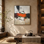 Wabi-Sabi abstract oil painting showing layered abstract marks, texture and expressive painterly movement.