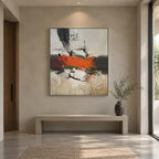 Wabi-Sabi abstract oil painting showing layered abstract marks, texture and expressive painterly movement.
