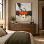 Wabi-Sabi abstract oil painting showing layered abstract marks, texture and expressive painterly movement.
