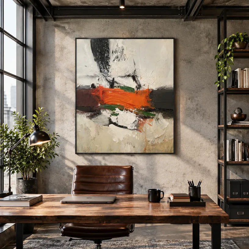 Wabi-Sabi abstract oil painting showing layered abstract marks, texture and expressive painterly movement.