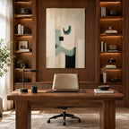 Wabi-Sabi abstract oil painting showing layered abstract marks, texture and expressive painterly movement in a beige palette.