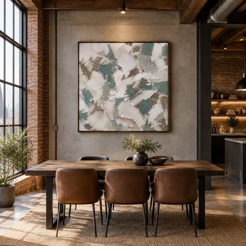 Wabi-Sabi abstract oil painting showing layered abstract marks, texture and expressive painterly movement in a grey palette.