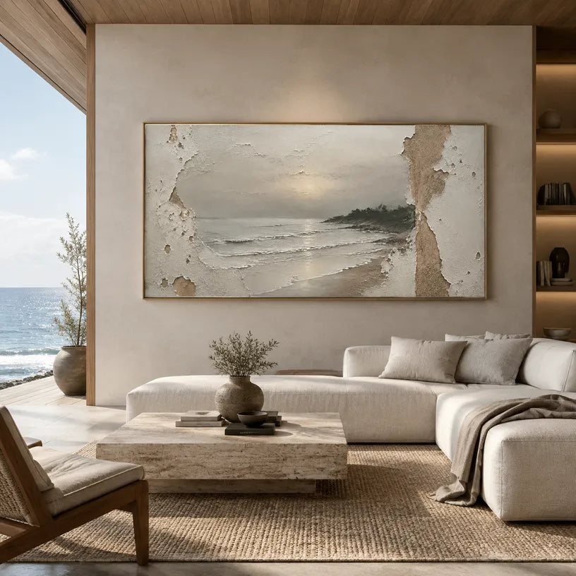 Wabi-Sabi abstract oil painting showing layered abstract marks, texture and expressive painterly movement in a grey palette.