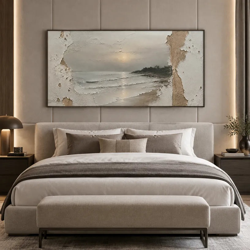 Wabi-Sabi abstract oil painting showing layered abstract marks, texture and expressive painterly movement in a grey palette.