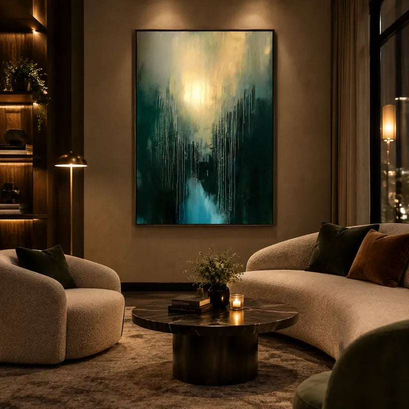 Wabi-Sabi abstract oil painting showing layered abstract marks, texture and expressive painterly movement in a black palette.