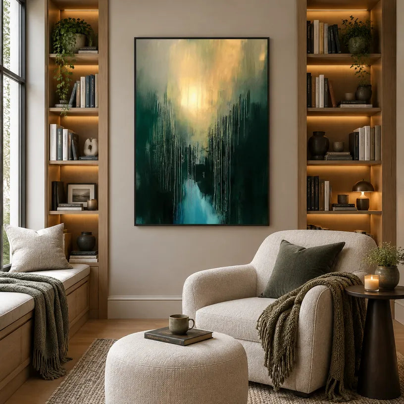 Wabi-Sabi abstract oil painting showing layered abstract marks, texture and expressive painterly movement in a black palette.