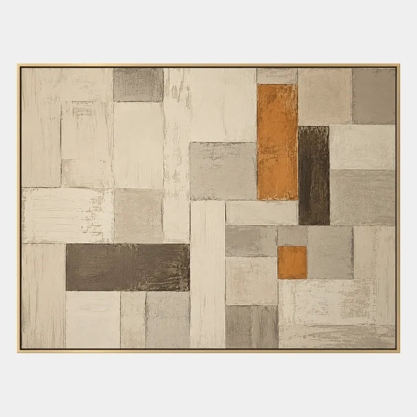 Wabi-Sabi abstract oil painting showing layered abstract marks, texture and expressive painterly movement in a beige palette.