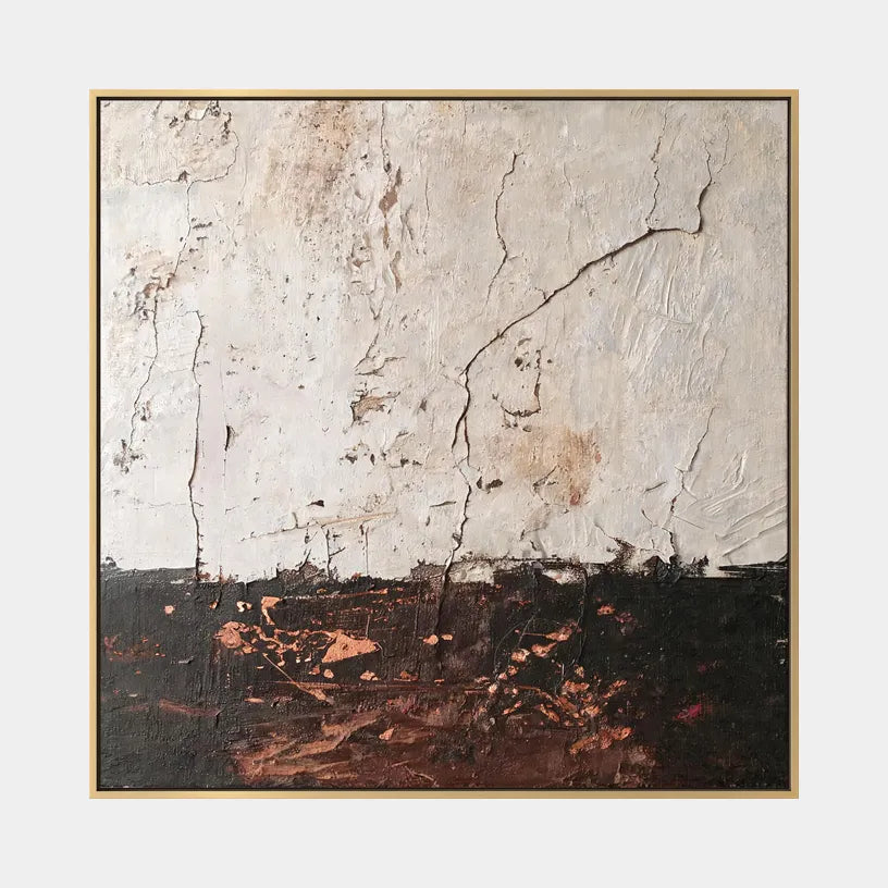 Wabi-Sabi abstract oil painting showing layered abstract marks, texture and expressive painterly movement.