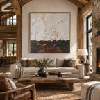 Wabi-Sabi abstract oil painting showing layered abstract marks, texture and expressive painterly movement.