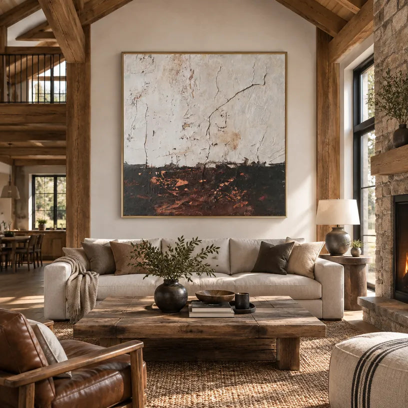 Wabi-Sabi abstract oil painting showing layered abstract marks, texture and expressive painterly movement.