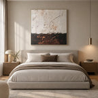 Wabi-Sabi abstract oil painting showing layered abstract marks, texture and expressive painterly movement.