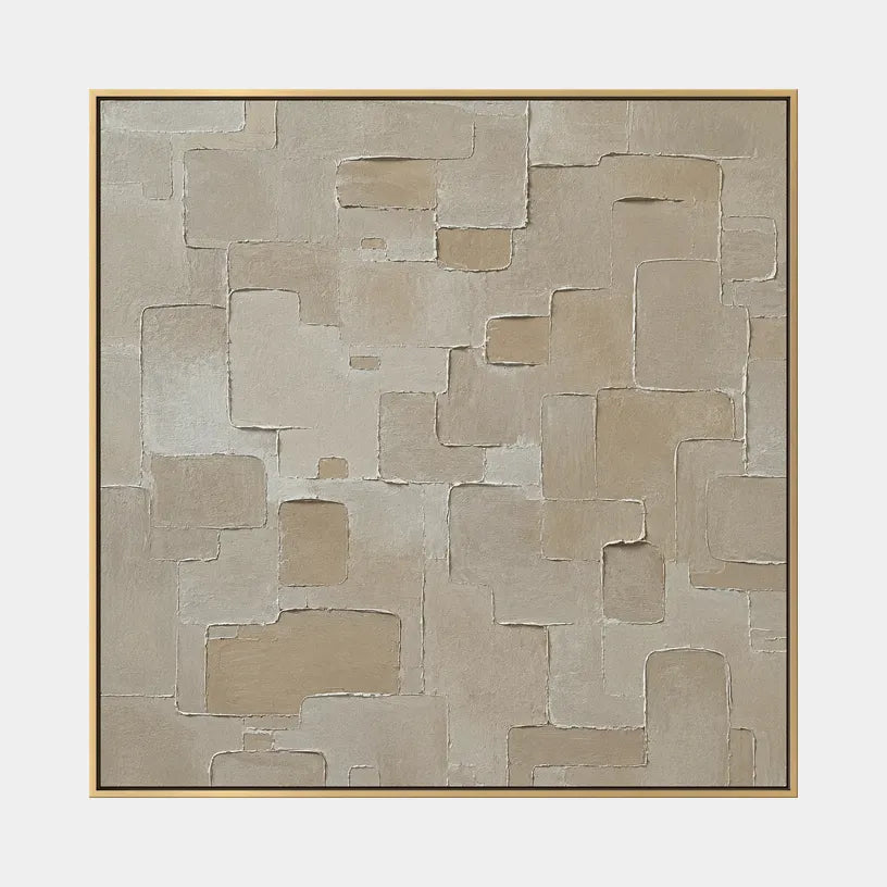 Wabi-Sabi abstract oil painting showing layered abstract marks, texture and expressive painterly movement in a brown palette.