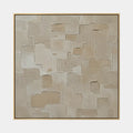 Pintura al óleo abstracta y conceptual Wabi-Sabi que presenta marcas abstractas en capas, textura y movimiento pictórico expresivo en una paleta beige.