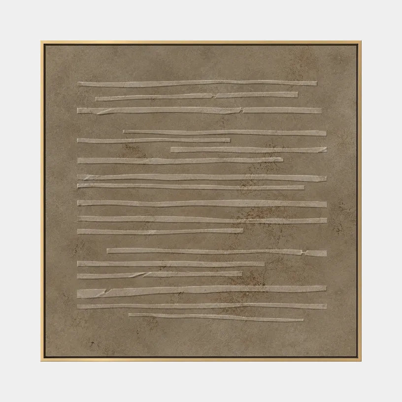 Wabi-Sabi abstract oil painting showing layered abstract marks, texture and expressive painterly movement in a brown palette.