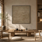 Wabi-Sabi abstract oil painting showing layered abstract marks, texture and expressive painterly movement in a brown palette.