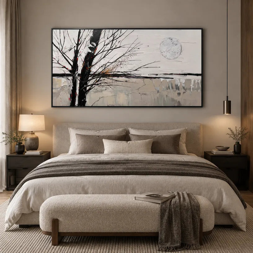 Wabi-Sabi abstract oil painting showing layered abstract marks, texture and expressive painterly movement in a grey palette.