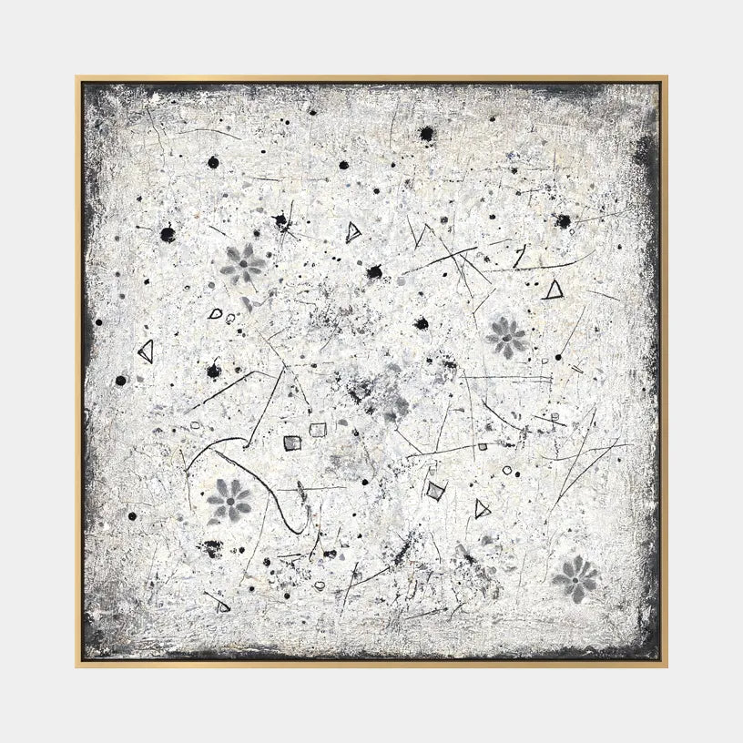 Wabi-Sabi abstract oil painting showing layered abstract marks, texture and expressive painterly movement.