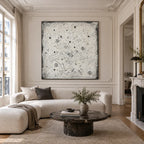 Wabi-Sabi abstract oil painting showing layered abstract marks, texture and expressive painterly movement.