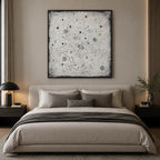 Wabi-Sabi abstract oil painting showing layered abstract marks, texture and expressive painterly movement.