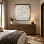 Wabi-Sabi abstract oil painting showing layered abstract marks, texture and expressive painterly movement.