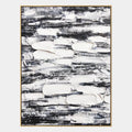 Pittura a olio astratta e concettuale Wabi-Sabi con segni astratti stratificati, consistenza e movimento pittorico espressivo in una tavolozza in bianco e nero.