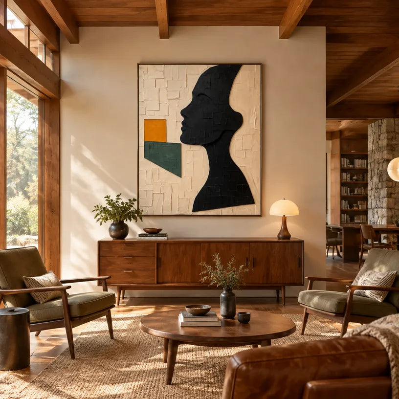 Wabi-Sabi abstract oil painting showing layered abstract marks, texture and expressive painterly movement in a beige palette.