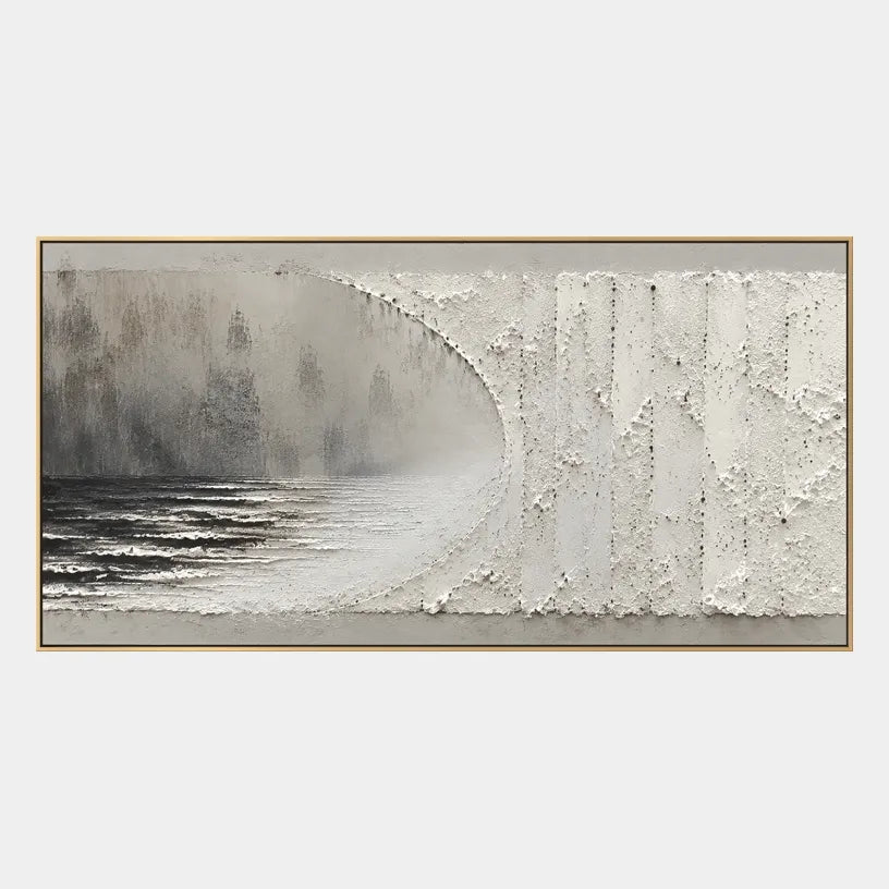 Wabi-Sabi abstract oil painting showing layered abstract marks, texture and expressive painterly movement in a grey palette.