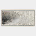 Peinture à l'huile de paysages, de marines et de paysages urbains Wabi-Sabi présentant un paysage atmosphérique, un paysage marin ou une composition inspirée de la ville dans une palette de gris.